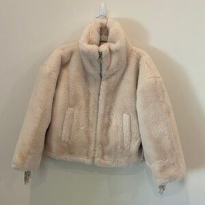 NEVER WORN NWT Blue Revival Cream Faux Fur Jacket